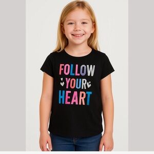 SO Black Tee with Colorful 'Follow Your Heart' Design